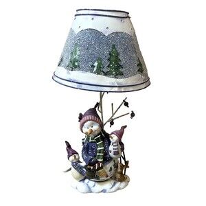 Home Interiors and Gifts Snowman Tea Light Lamp w/shade Candle Holder Christmas